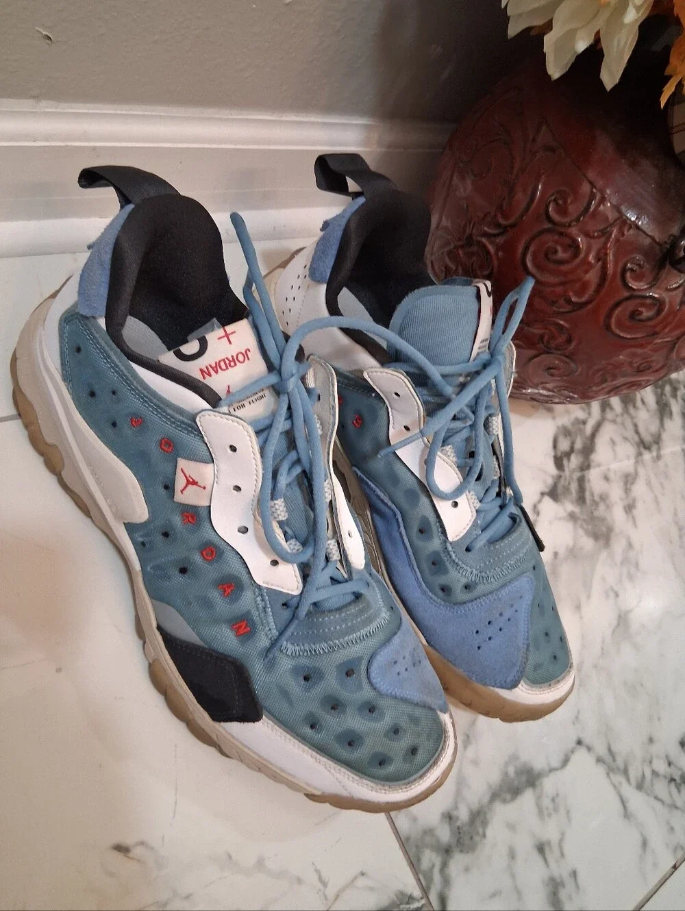 Jordan Kids Teal Blue and White Sneakers with Gum Sole